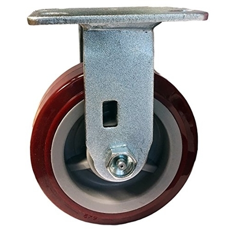 CASTERHQ 5"x2" Fixed Caster, Maroon on Gray Polyurethane on Polyolefin Wheel 5D-TP58-Q1O4